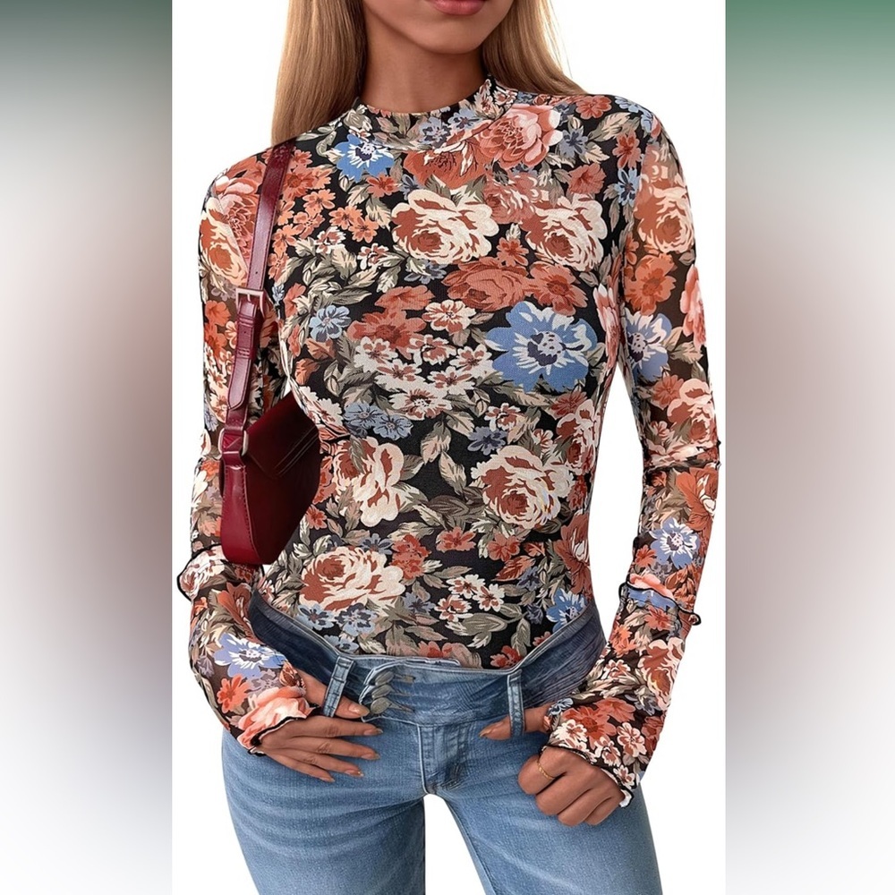 🆕Womens Mesh Floral Blouse